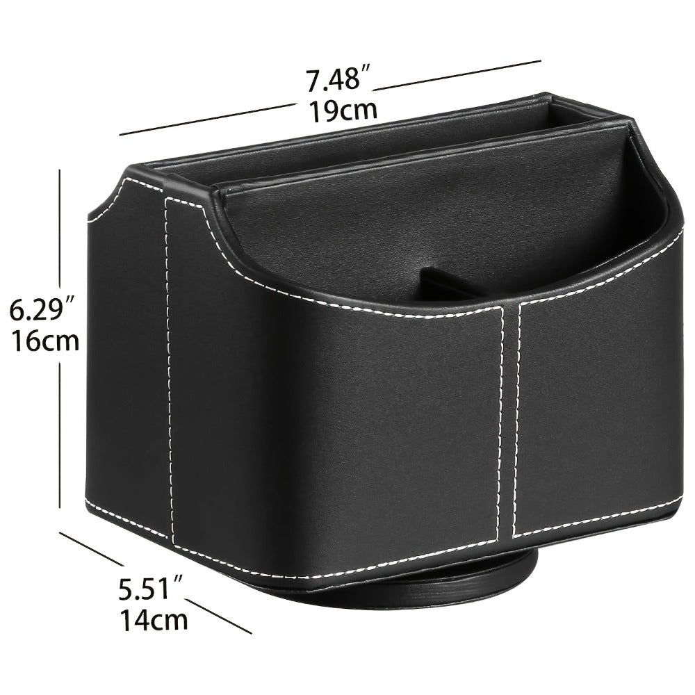 Rotating Faux Leather Remote Control Caddy with Five Compartments, Six Color or Pattern Options and 7.5-Inch Width