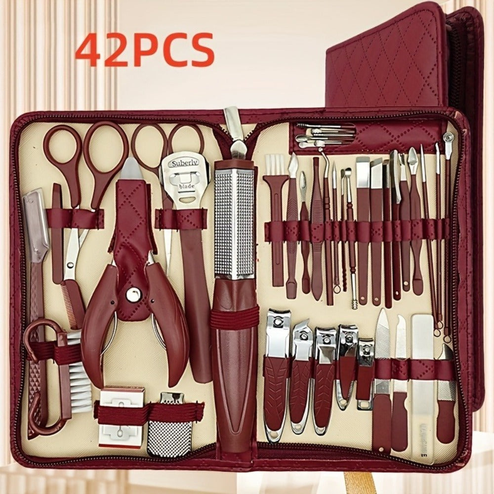 Professional Manicure Pedicure Kit 42 Piece Stainless Steel Nail Set with Portable Travel Case – Nail Scissors Cuticle Nipper Ingrown
