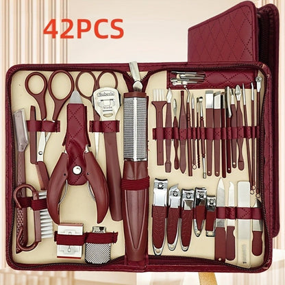 Professional Manicure Pedicure Kit 42 Piece Stainless Steel Nail Set with Portable Travel Case – Nail Scissors Cuticle Nipper Ingrown
