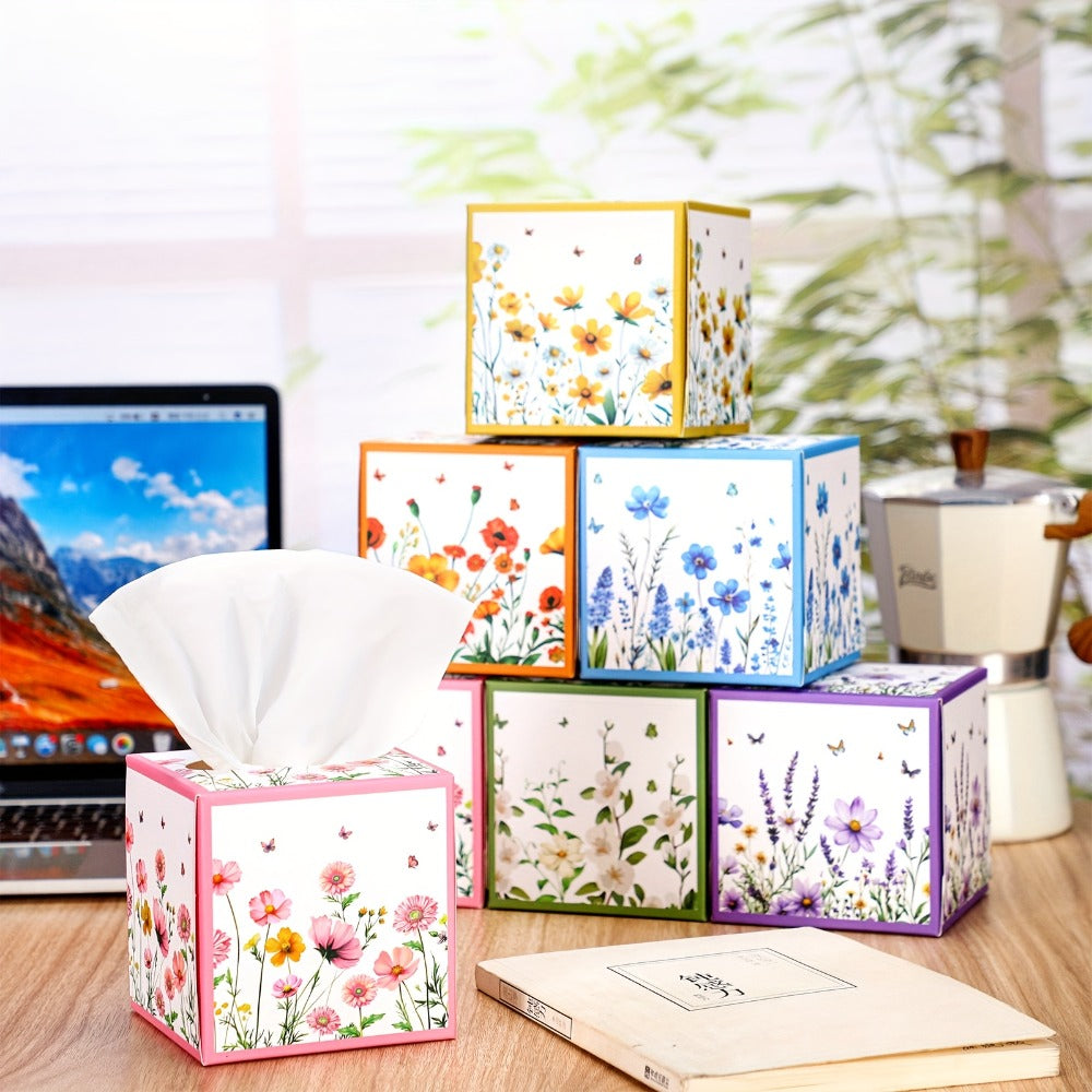 Facial Tissues Cube Box 12 Pack 3-Ply 600 Sheets Soft Bulk Tissue Boxes Flower Design for Bedroom Car Office Desk Spring Summer Home Decor