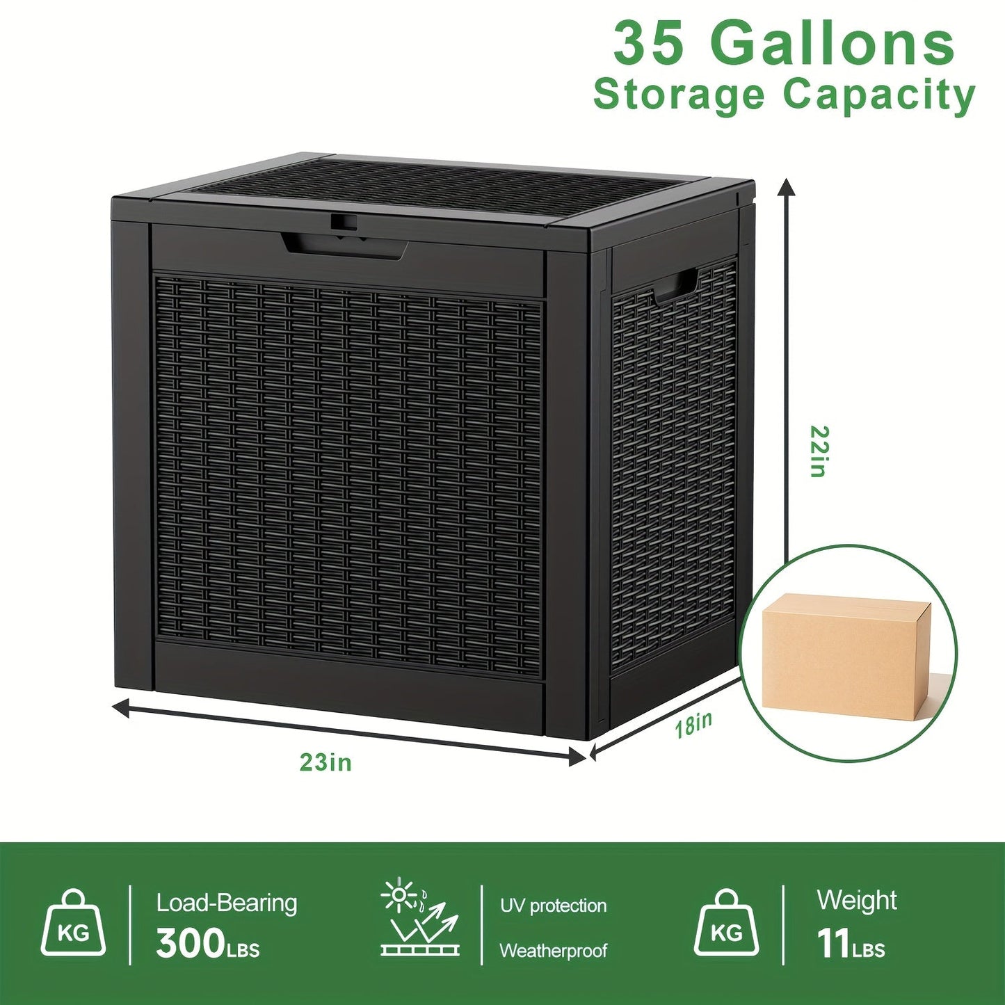 35-Gallon Deck Box with Wood-Grain or Rattan-Style Panels in Black or Light Brown Color Options