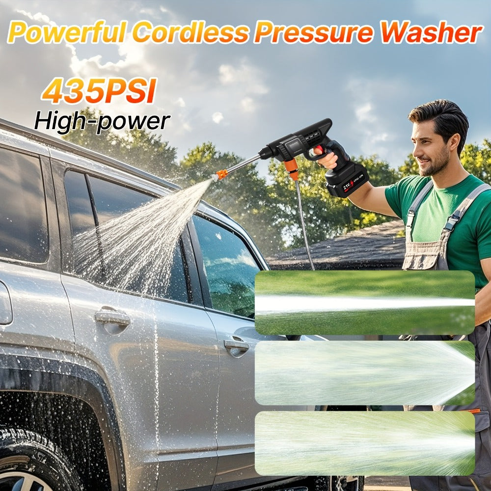 Cordless Pressure Washer 300W – 6-in-1 Nozzle, 1.3GPM Handheld Car Wash Gun with 15000mAh Battery, 60-Min Runtime for Car, Home