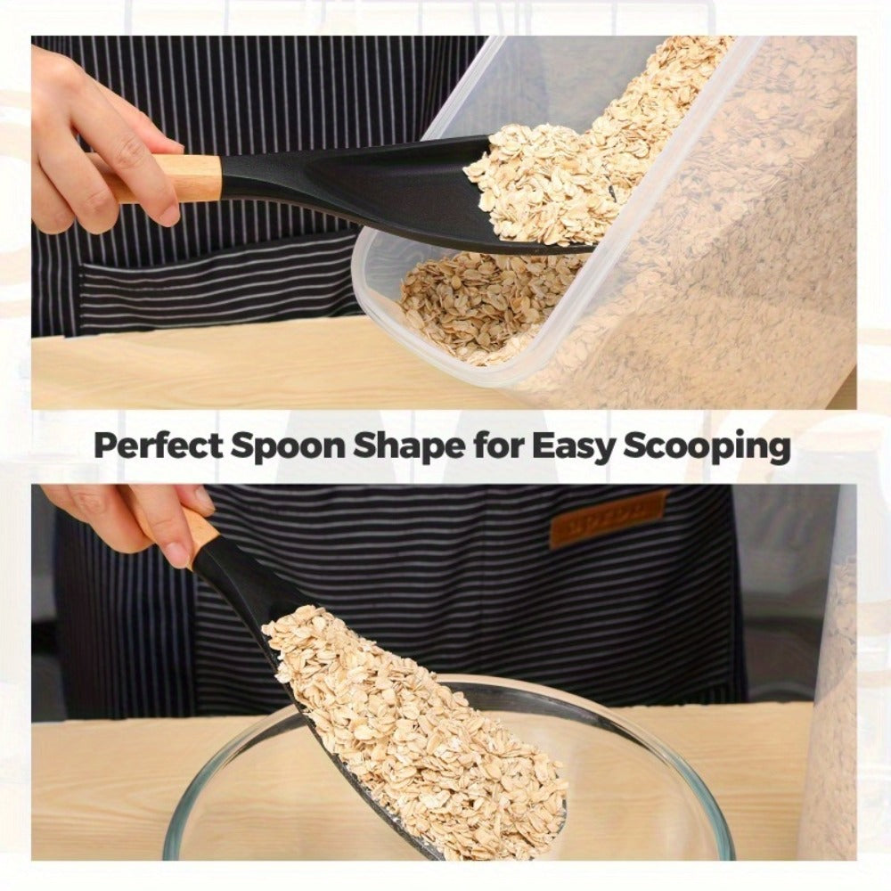 Silicone Cooking Spoon with Wooden Handle 12 Inch – Heat Resistant Nonstick Safe Kitchen Spoon for Cooking Serving Mixing Scraping