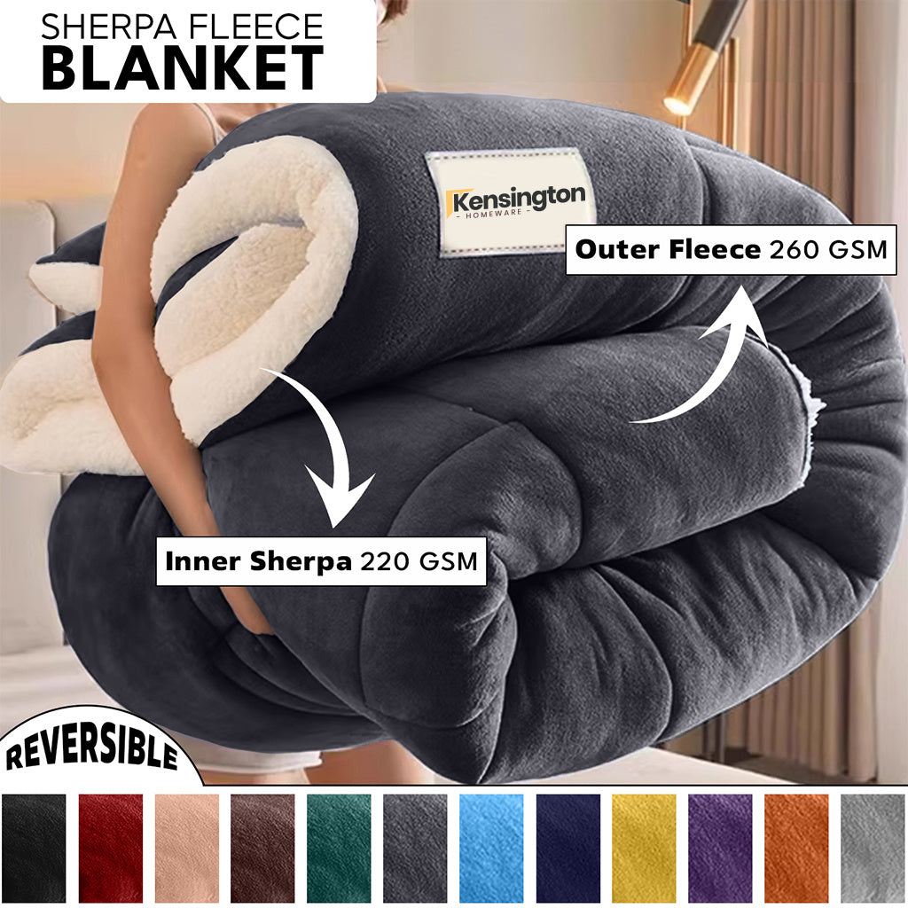 480GSM Sherpa Fleece Blanket, Double-Sided Heavy Throw for Couch, Bed & Travel, Reversible All Season