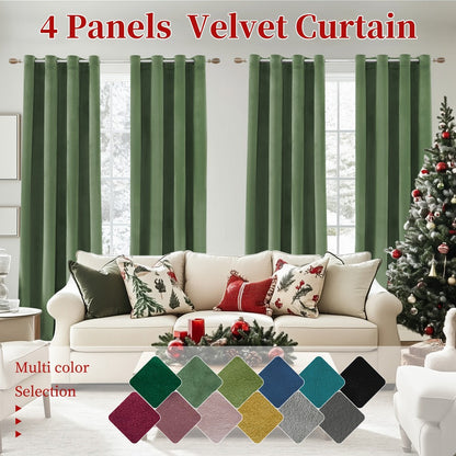 Four-Panel Velvet Blackout Curtain Set with 12 Colors, 10 Sizes and 1.6-Inch Grommet Openings