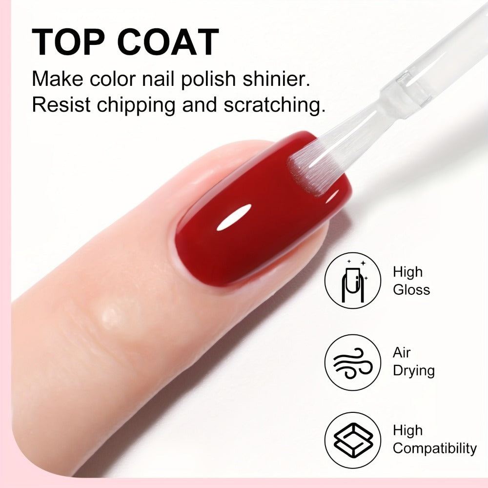 Nail Base Coat and Top Coat Kit – High Gloss Long-Lasting Air Dry Non-Gel Nail Care Set with Nutrient Oil & Drying Agent