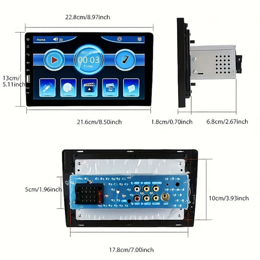 Single DIN 9 Inch Car Stereo – 1080P 2.5D HD Touchscreen MP5 Player, Mirror Link, FM Radio, AUX, USB, External Mic & Rear View Camera