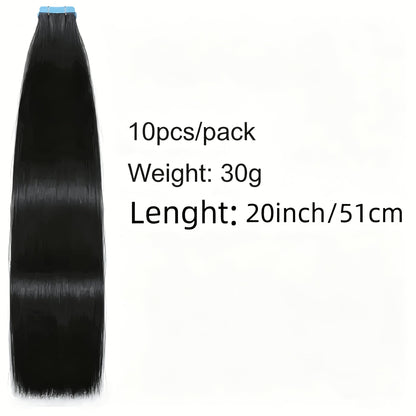 Tape In Hair Extensions Human Hair Straight Natural Black 1B Seamless Skin Weft 10pcs 30g 16 20 22 24 Inch Invisible Blend for Volume