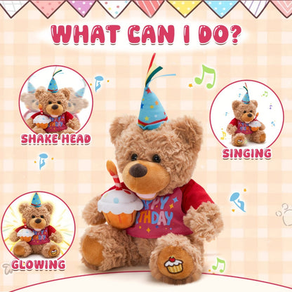 Singing Birthday Teddy Bear Plush Toy 13.5 Inch Interactive Stuffed Animal with the Listed Color, Size or Set Options for Everyday Use