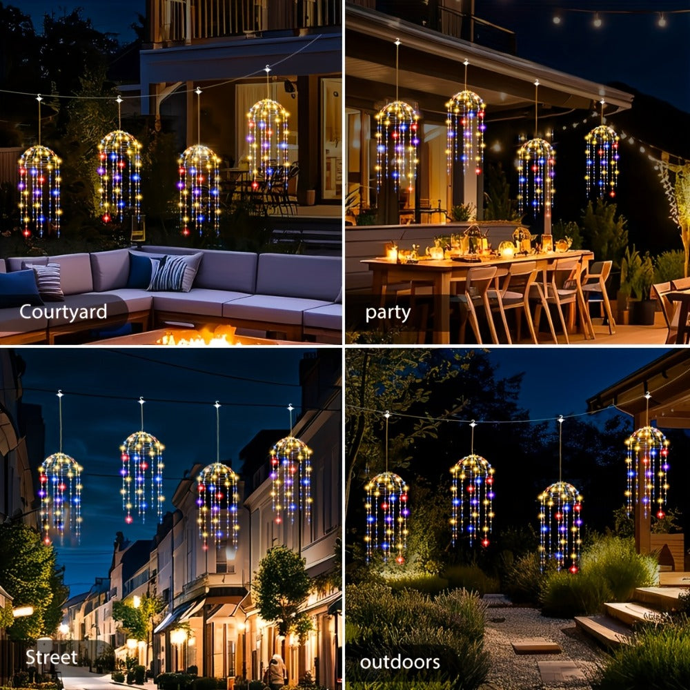 Solar Hanging Jellyfish Lights Outdoor 4 Pack for Garden, Pathway and Patio Lighting, with the Listed Configuration