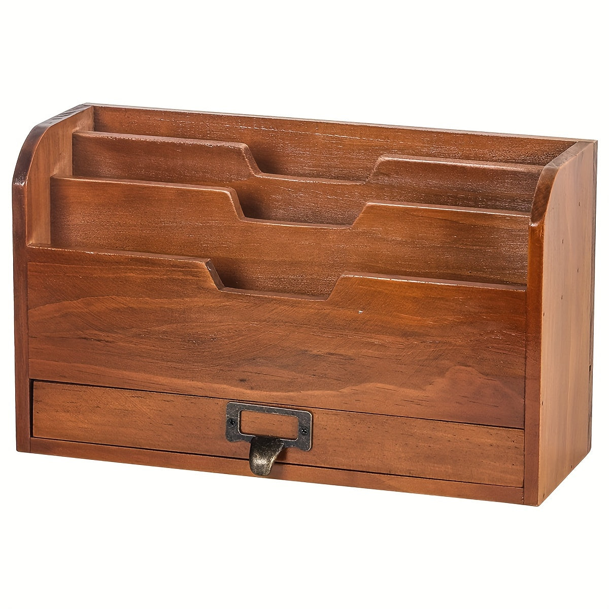 Wooden Desktop File Organizer with Drawer – Multi-Compartment Document Storage Rack for Office, Home & Study