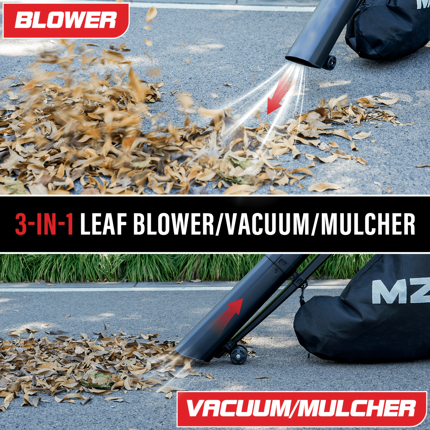 Leaf Blower Vacuum Mulcher 3-in-1 Electric Corded, 470CFM 180MPH Airflow, 13.21Gal Collection Bag