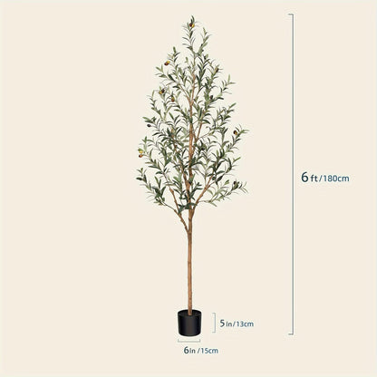 Slender Potted Olive Artificial Tree with Complete 4, 5, 6 and 7 ft Height Options and Faux Fruit Detail