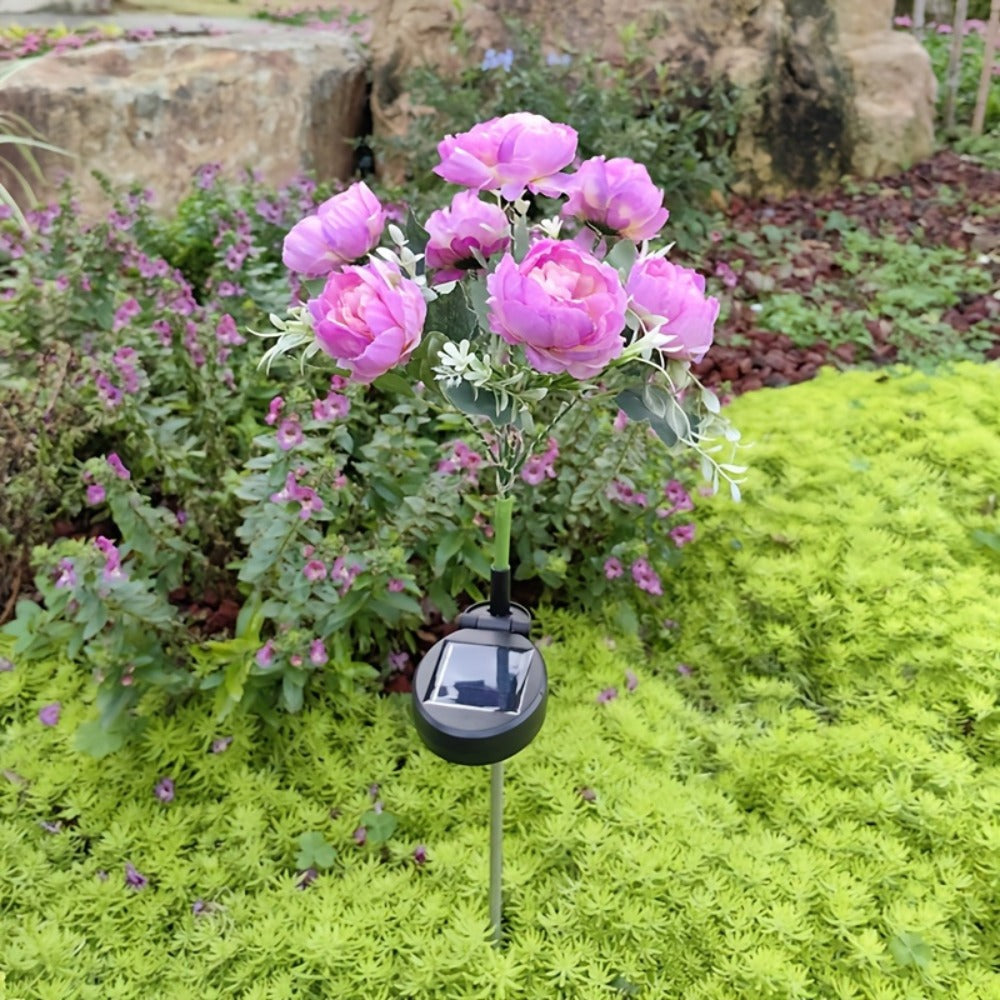 Solar Garden Lights 2-Pack Peony Flower Stakes, 84 LEDs, IP65 and Four Bloom Colors for Yard Decor