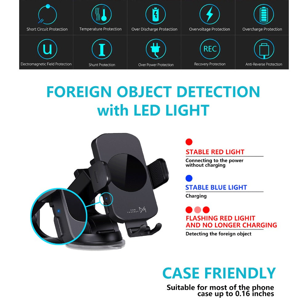 4-Color Wireless Car Charger Mount 15W Qi Auto-Clamping – Fast Wireless Charging Phone Holder for iPhone 17 16 15 14 13 12 11 Pro Max