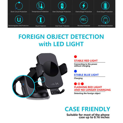 4-Color Wireless Car Charger Mount 15W Qi Auto-Clamping – Fast Wireless Charging Phone Holder for iPhone 17 16 15 14 13 12 11 Pro Max