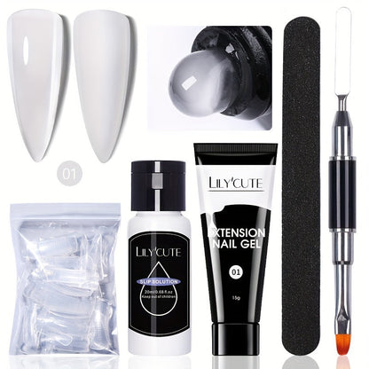 Builder Gel Nail Extension Kit – Quick Build UV LED Acrylic Gel in White Nude Pink Crystal for Nail Construction Overlay Sculpting Salon