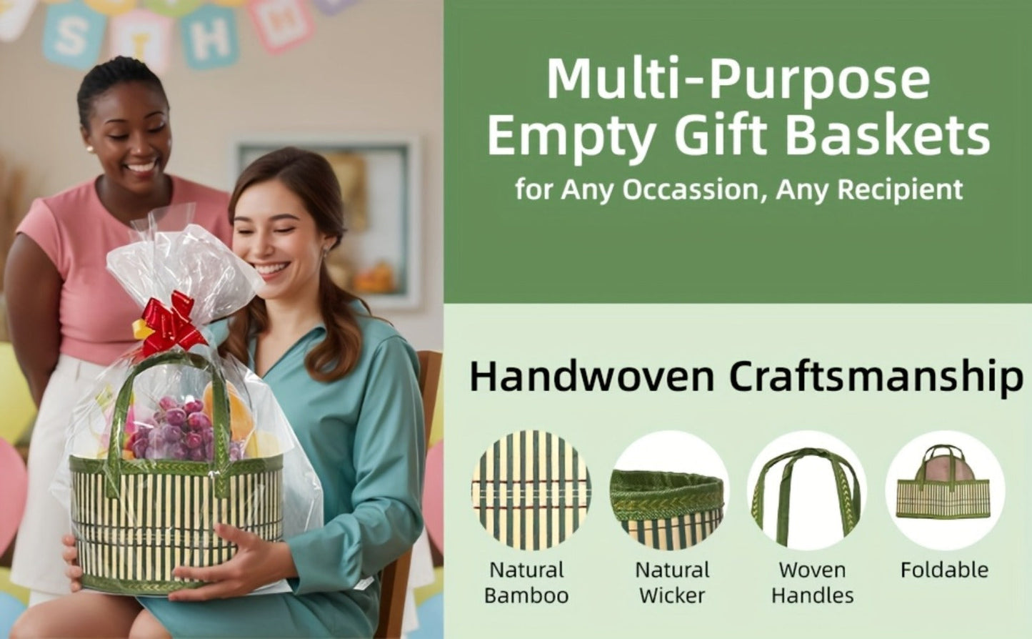 Bamboo Storage Baskets 6-Pack in Oval or Round Shapes with Nine Color and Shape Options for Home Organization