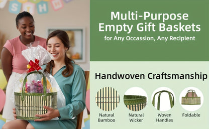 Bamboo Storage Baskets 6-Pack in Oval or Round Shapes with Nine Color and Shape Options for Home Organization