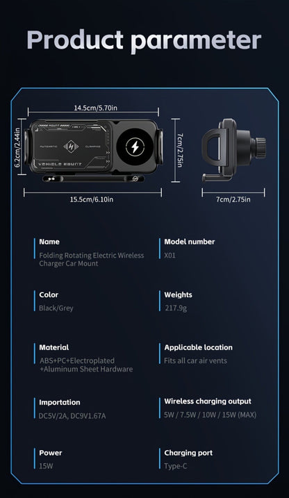 Dual-Coil Wireless Charging Car Mount with 15W Label, Fold-Screen Support and Three Configurations