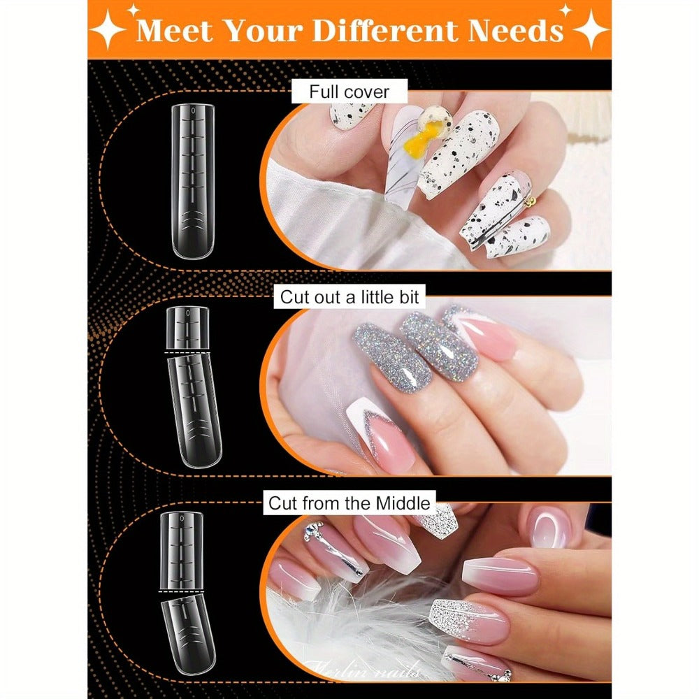 Poly Gel Nail Extension Form Kit – 192pcs Dual Forms, 96pcs Reusable Pads, 8 Shapes Acrylic Mold, Brush Pen