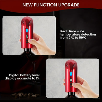 Electric Wine Aerator and Dispenser with Red or Black Housing, Three Checkout Configurations and Pictured Accessories