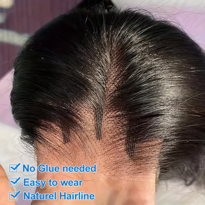 Wig Bone-Straight Glueless Human Hair in Natural Black, 10-34 Inch Options with Pre-Cut 6x4.5 Lace