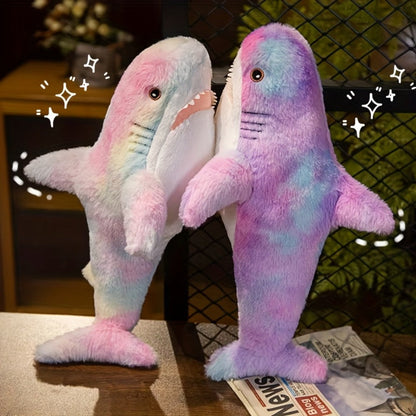 Plush Toy Jumbo Shark Pillow 24-Inch in Blue, Grey, Blue-Pink or Rainbow Colorways and Ocean Decor