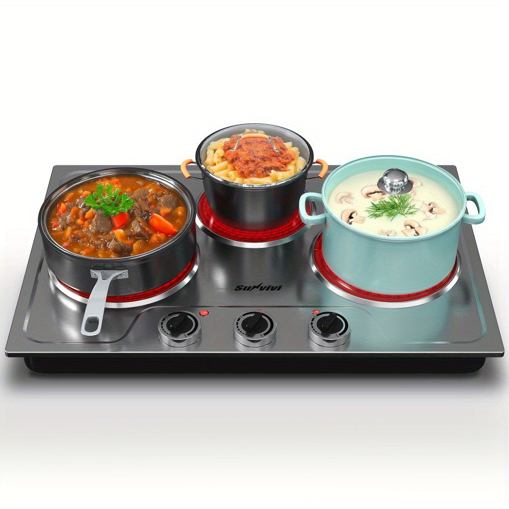 Portable Electric Cooktop Triple Burner 1800W, Royalcraft Countertop Electric Stove with Knob Control