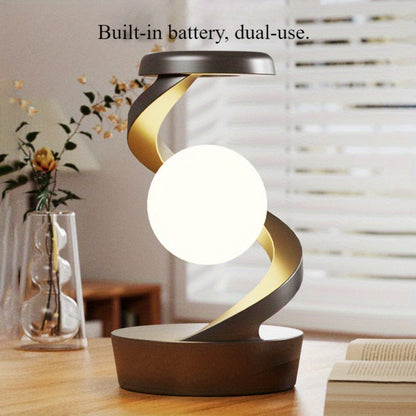 Floating Rotating Night Light with Wireless Charger, Smart Desktop Visual Levitating Lamp with Light Sensor