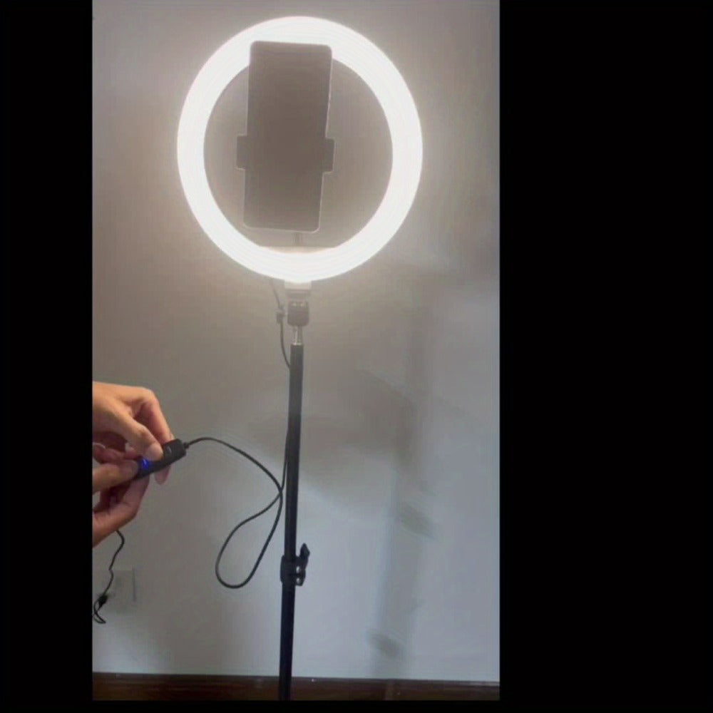 12-Inch USB Ring Light with Retractable Floor Tripod, Dual Phone Clips and Three-Color or RGB Options