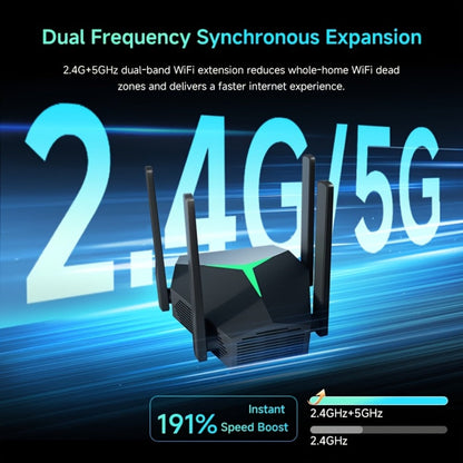 1167Mbps WiFi Repeater Single to Dual Band Converter - Wall-Penetrating Signal Booster Extender, 2.4G & 5G Simultaneous