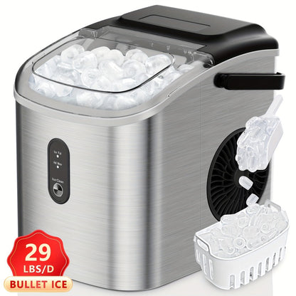Portable Ice Maker Countertop – Bullet Ice Machine 26-29 Lbs Daily, 9 Ice Cubes in 6 Mins, Self-Cleaning, Quiet Under 45dB, with Handle