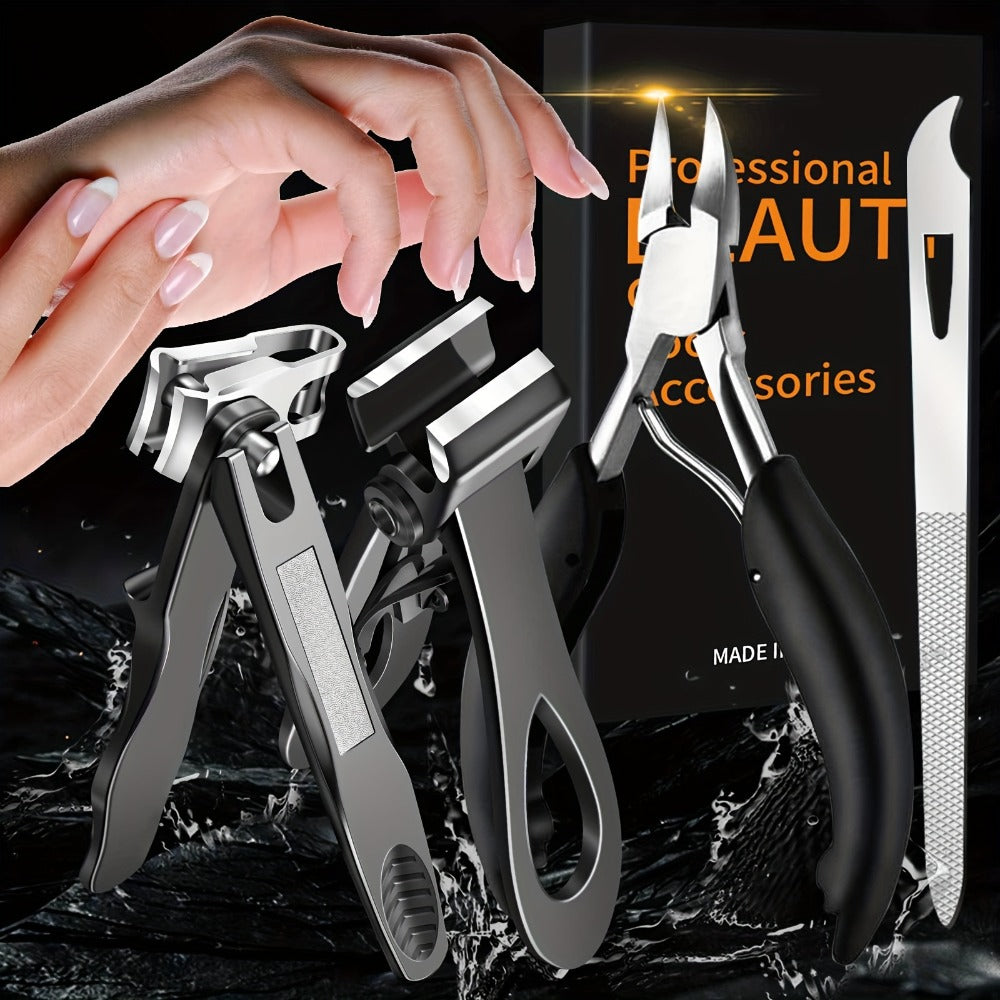 Heavy Duty Toenail Clippers Set 3 Piece for Thick Nails – Wide Jaw Stainless Steel Straight & Angled Nail Clipper with Nail File