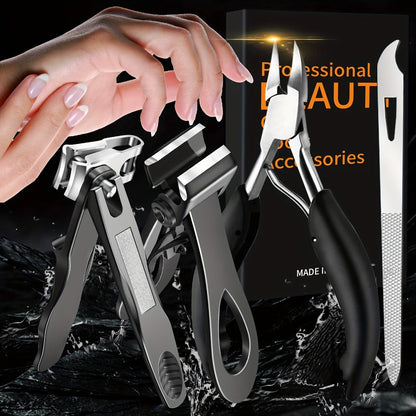 Heavy Duty Toenail Clippers Set 3 Piece for Thick Nails – Wide Jaw Stainless Steel Straight & Angled Nail Clipper with Nail File