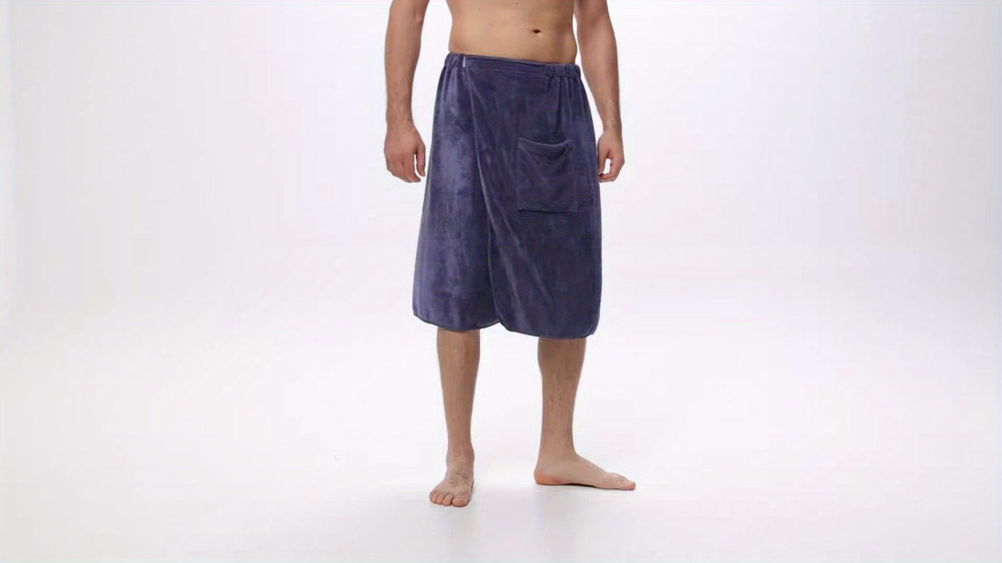 Bath Towels Wearable Mens Wrap 320GSM Suede Microfiber in Blue or Brown for Shower and Spa