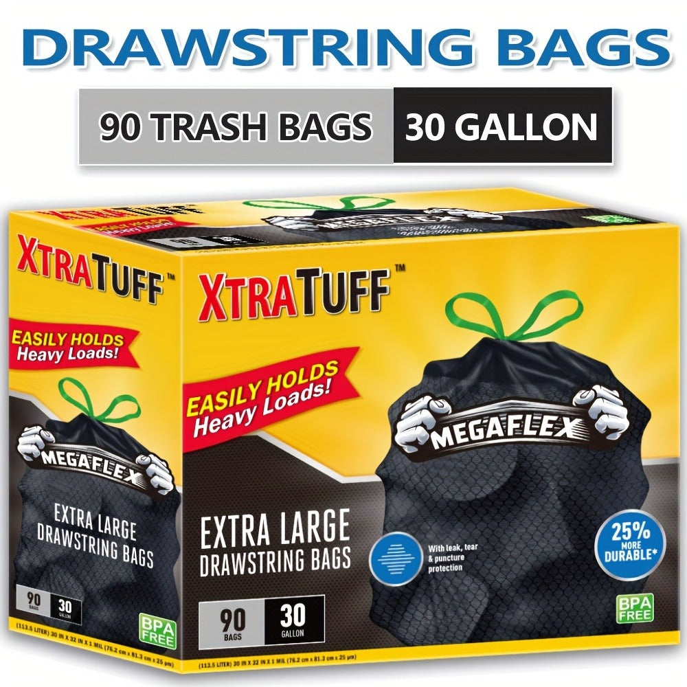 Drawstring Trash Bags with Odor Eliminator Technology – Lemon Mint Scent, Puncture & Tear Resistant, 30 Gal (90 Bags) or 13 Gal (154 Bags)