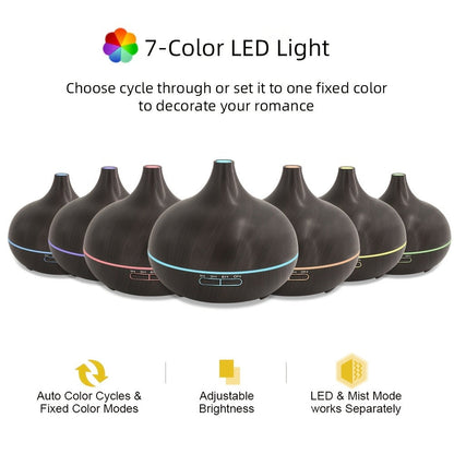 Two-Pack 550ml Essential Oil Diffuser Set with Remotes, Seven-Color Lights and 12 Oil Bottles