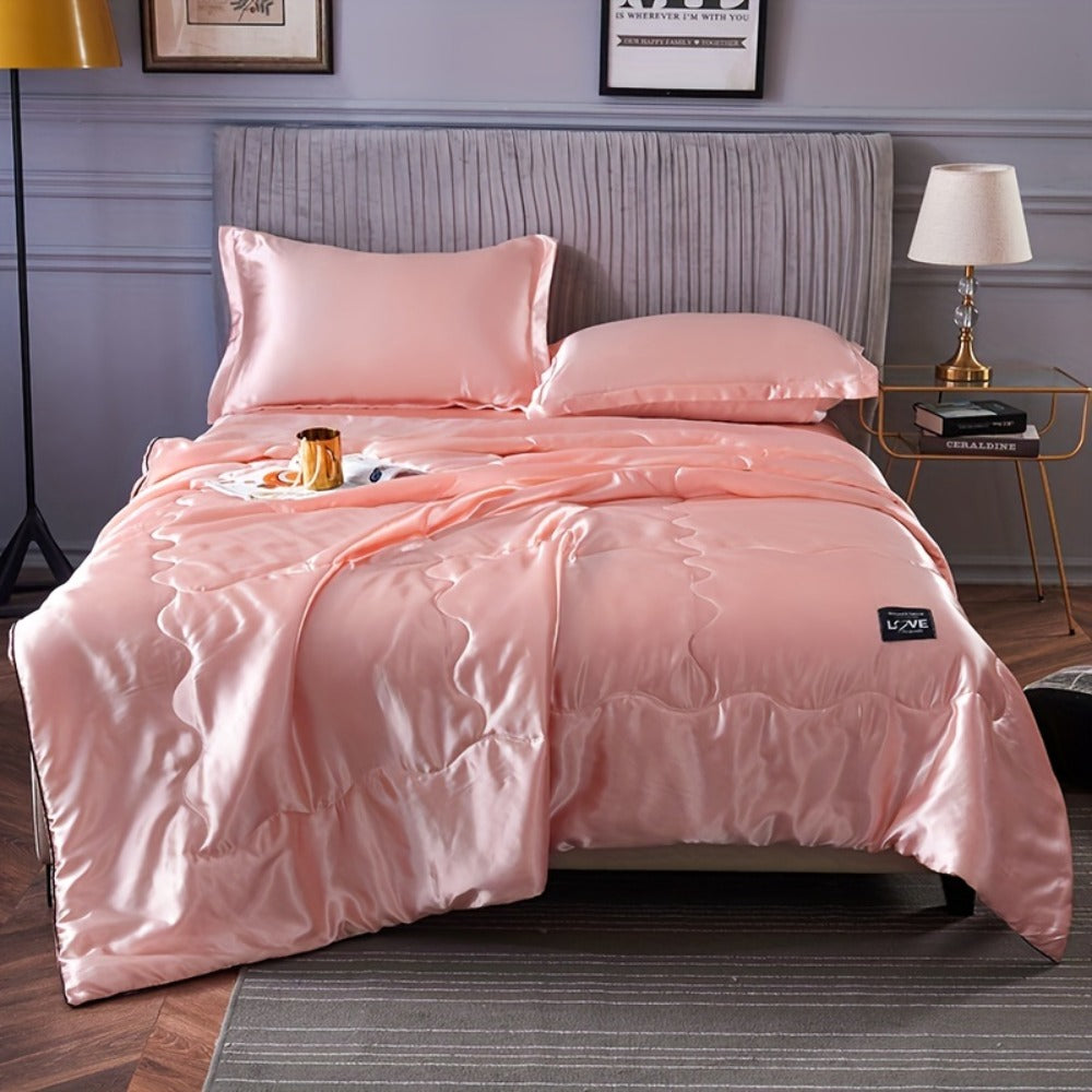Cooling Satin Quilt Summer Comforter Ultra-Soft Breathable Lightweight Blanket, Machine Washable Satin Weave Bedspread for Home Dorm Hotel