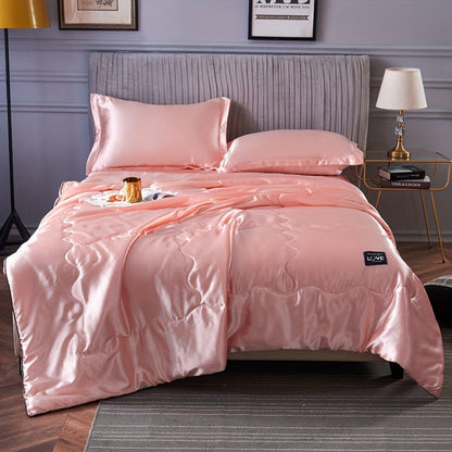 Cooling Satin Quilt Summer Comforter Ultra-Soft Breathable Lightweight Blanket, Machine Washable Satin Weave Bedspread for Home Dorm Hotel