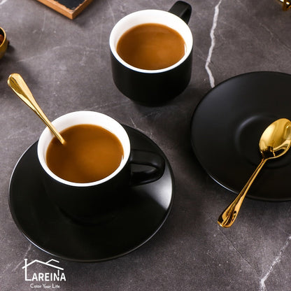 Espresso Cups Set of 6 with Saucers, Spoons & Metal Stand, 4oz Stackable Ceramic Cappuccino Mugs for Double Espresso