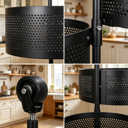 Rolling Storage Cart with Wheels 5-Tier 360° Rotating Kitchen Organizer Basket, No Assembly Space-Saving Floor Standing Bin for Kitchen