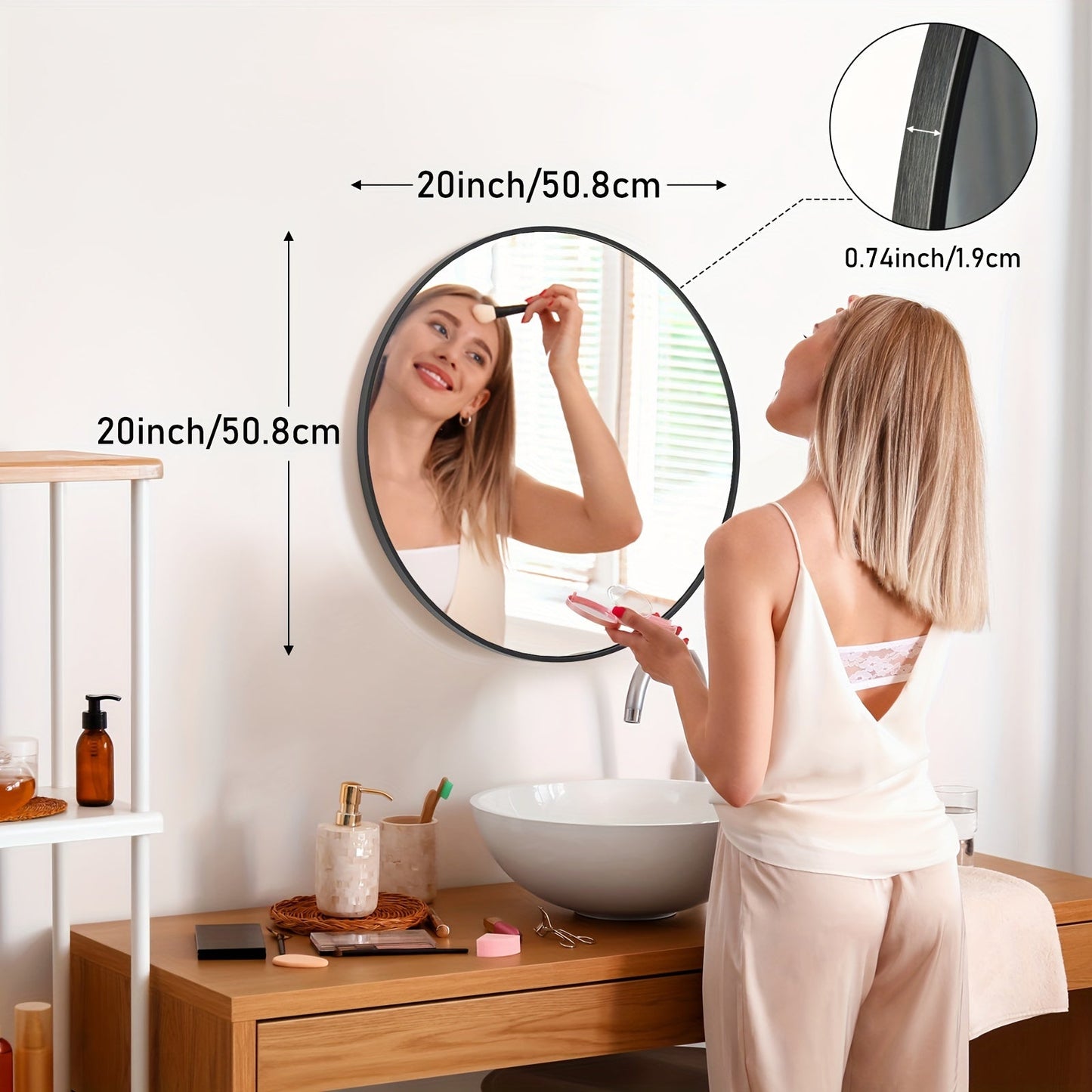Round Wall Mirror Aluminum Alloy Frame, Modern Circle Mirror for Bedroom, Bathroom & Living Room