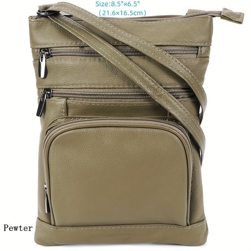 Genuine Leather Shoulder Bag for Women Men Soft First-Layer Cowhide Crossbody Bag Multi-Pocket Messenger Bag 3 Sizes Fits Smartphone Tablet