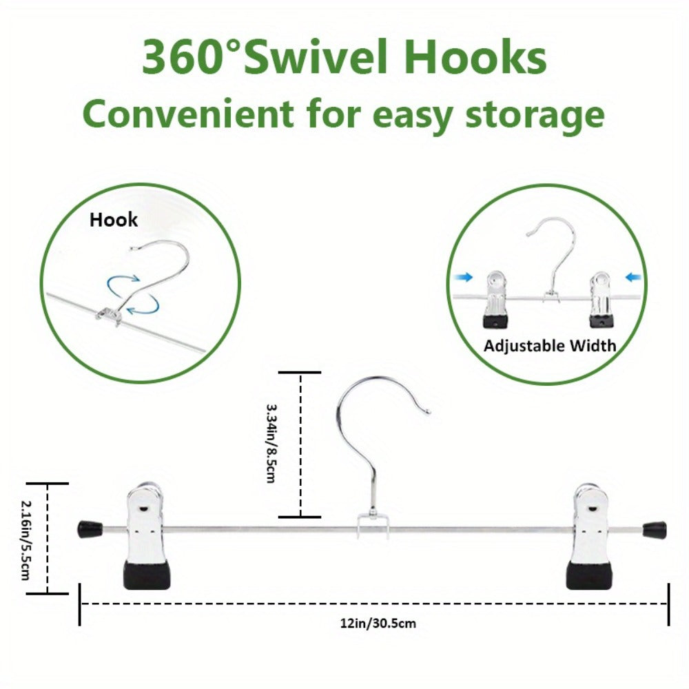 Pants Hangers with Clips 30-Pack – Adjustable Metal Skirt Hangers with 360° Rotatable Clips for Jeans, Trousers, Skirts, Dresses & Ties