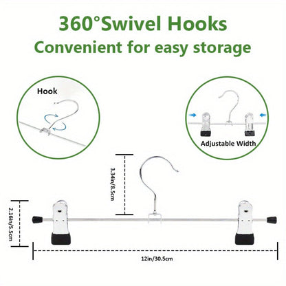 Pants Hangers with Clips 30-Pack – Adjustable Metal Skirt Hangers with 360° Rotatable Clips for Jeans, Trousers, Skirts, Dresses & Ties