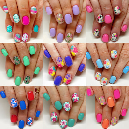 Press On Nails 216-Piece Short Full-Cover Set with Floral, Plant and Flower Designs for Spring and Summer