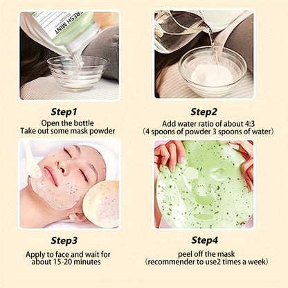 Face Mask, Fresh Mint Crystal Jelly Powder 12.3 fl oz Jar with 15g-to-40ml Mixing Directions for Peel-Off Use