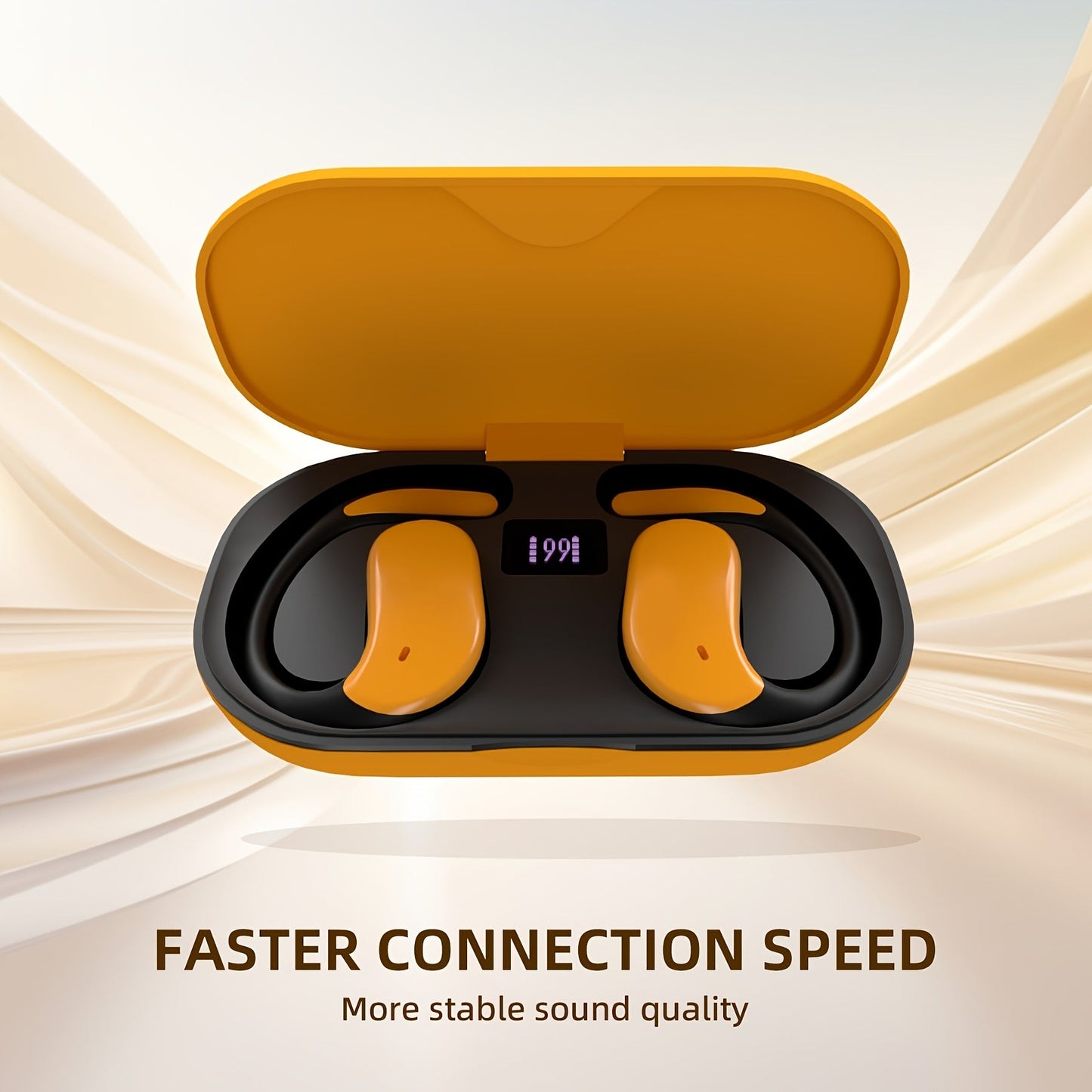 Open-Ear Translation Earphones with Oval Charging Case in Black, Orange or Light Beige Options