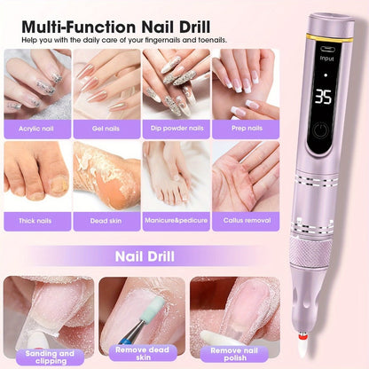Cordless Nail Drill Kit 35000RPM Rechargeable Wireless Electric E-File, 108 Bits Professional Nail Drill